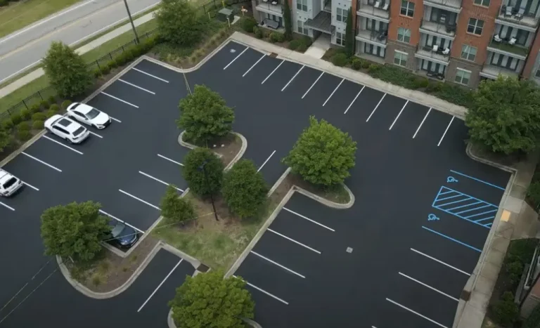 Empty parking lot with trees