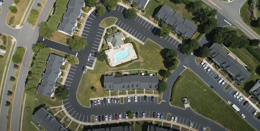 Aerial view of residential complex.
