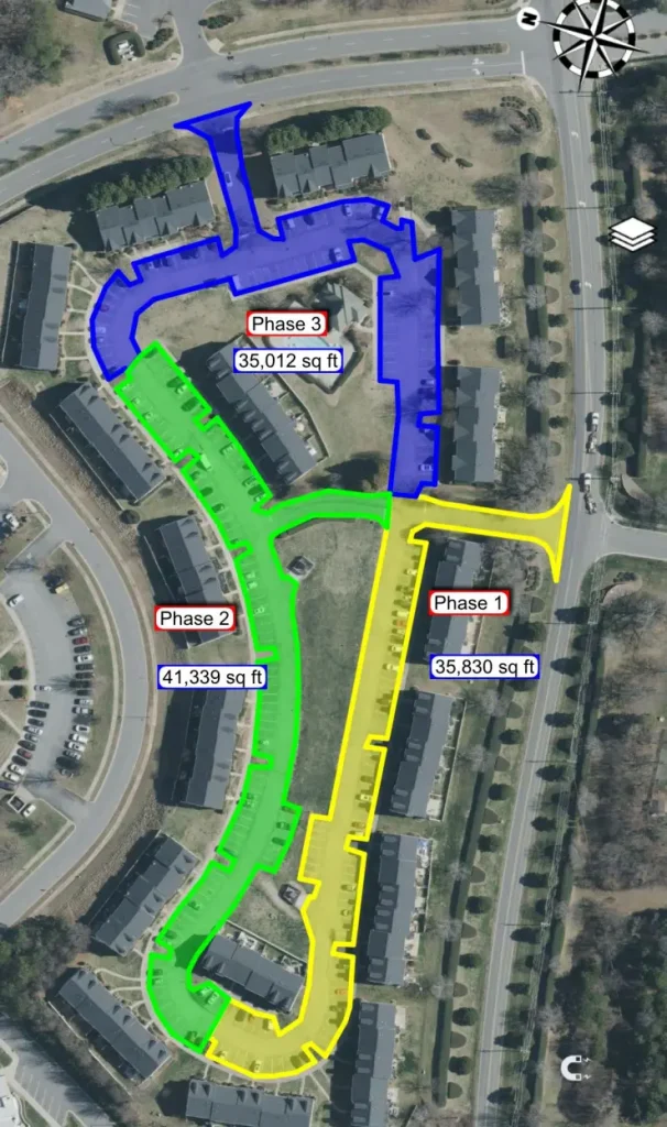 Color-coded phases with square footage